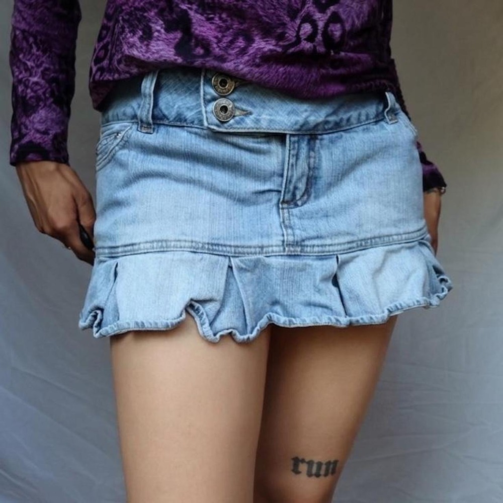 2000s GARAGE Pleated Denim Micro Mini Skort